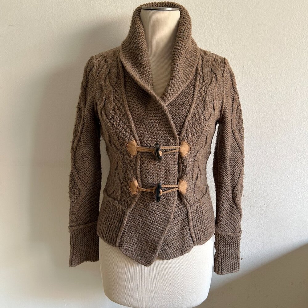 Taupe/Tan color Anne Klein/LOFT Duffle cardigan sweater size Petites SP(4P-6P)